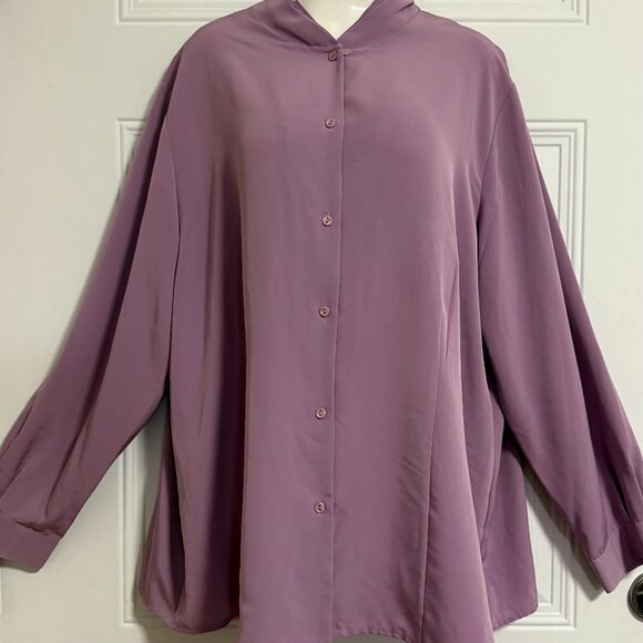 Pendelton Blouse Triple Band Collar Long-sleve SZ Plus 22W Luxury Chic - Picture 1 of 11